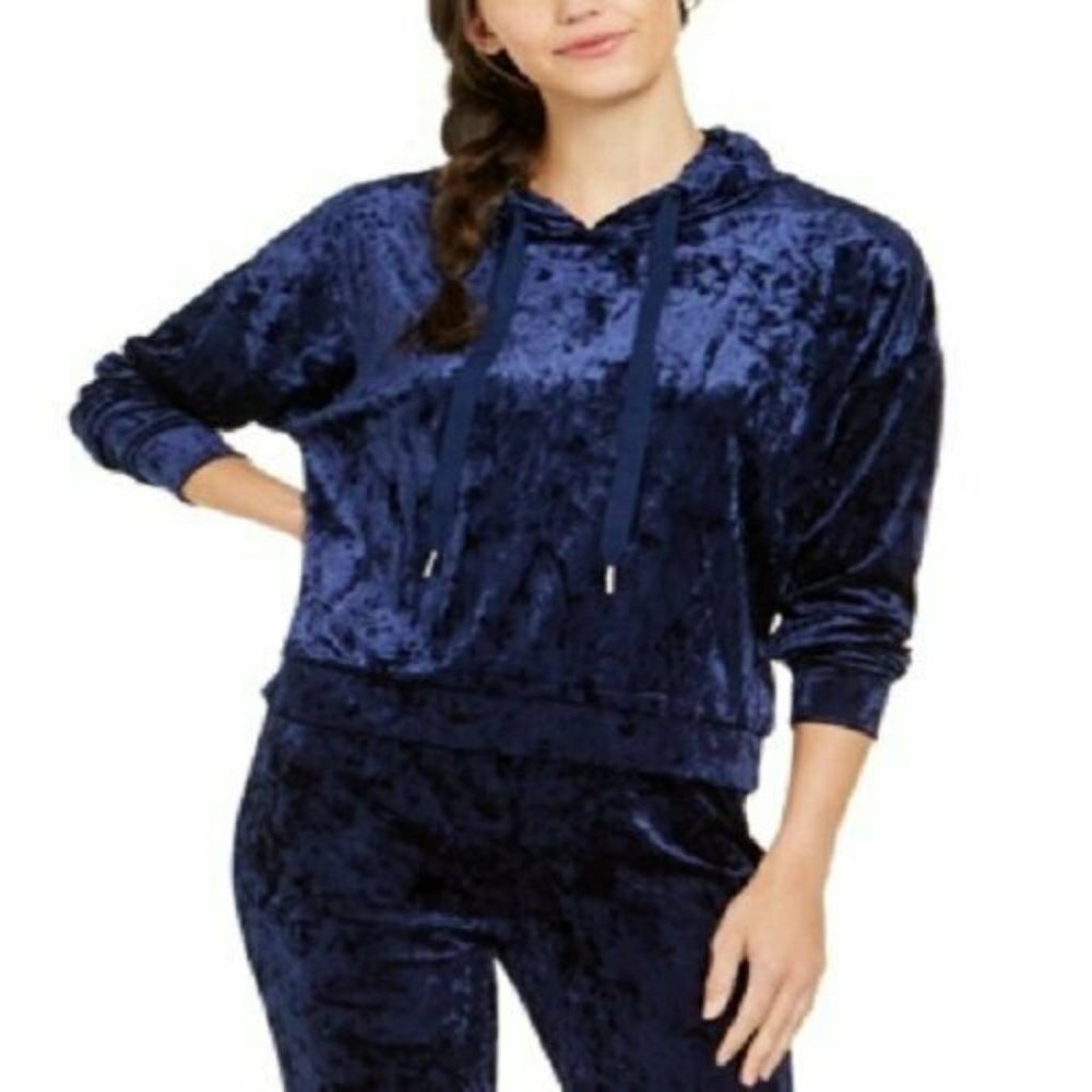 Alfani Women Velvet Sleep Hoodie | Size - X-Small | Color - Midnight Velvet